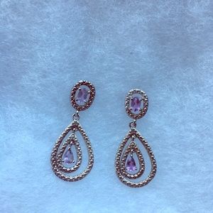 925 Sterling real amethyst/ pave diamond earrings